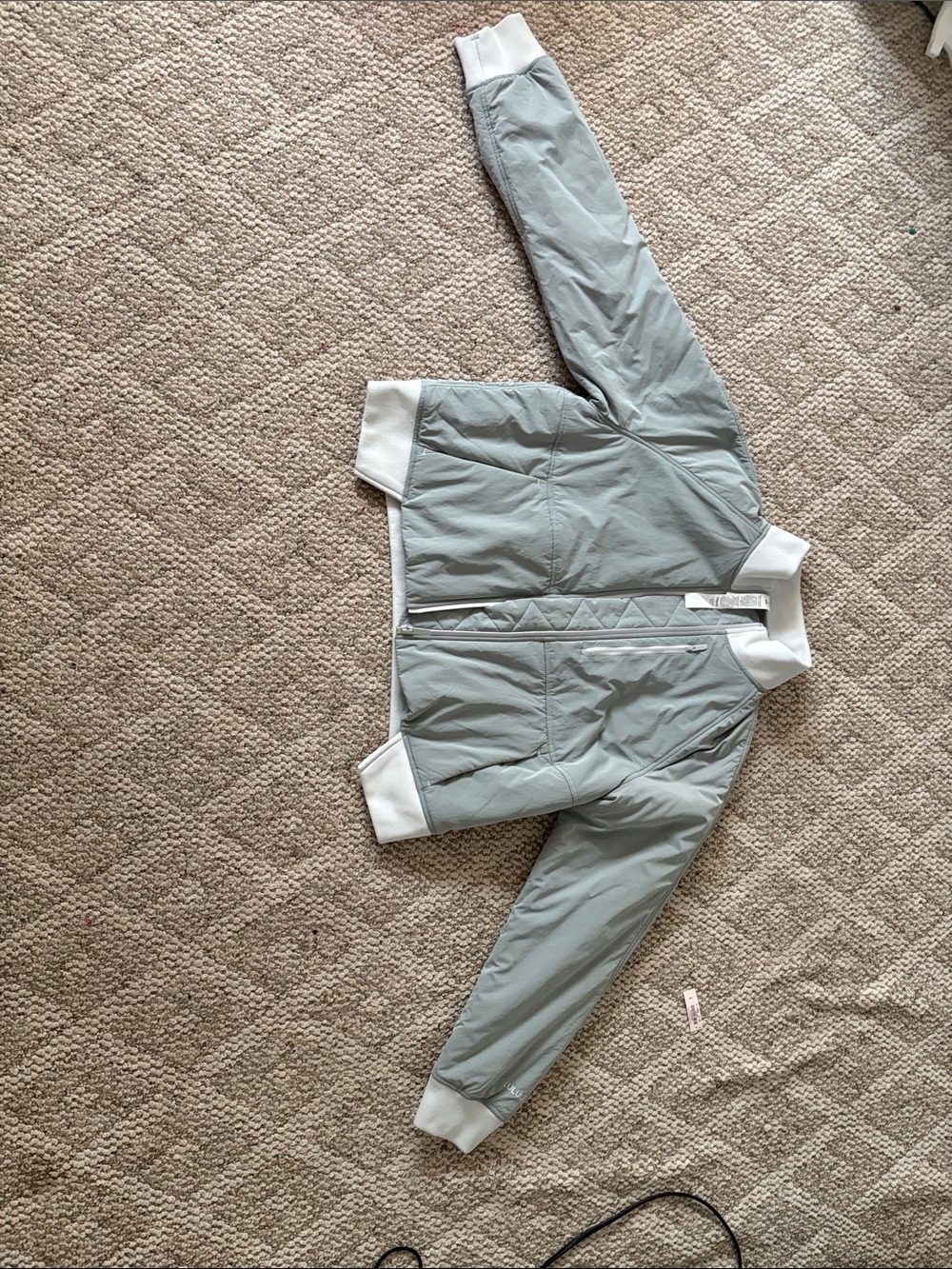 lululemon athletica Sage Green Puffer Jacket with White Trim